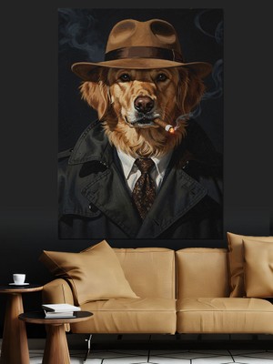 Artmeg Dedektif Kıyafetli Köpek Resmi Dekoratif Kanvas - Mdf Ahşap Tablo
