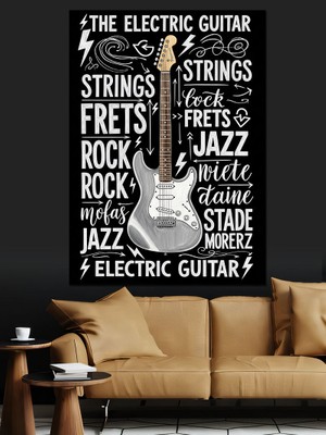 Karizma Tablo Elektro Gitar Yazı Sanatı Dekoratif Kanvas - Mdf Ahşap Tablo