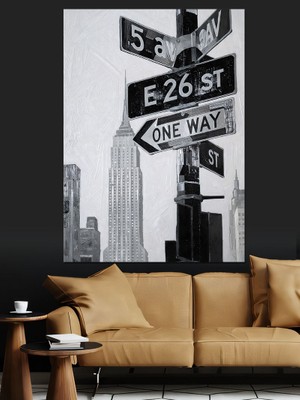 Artmeg Siyah Beyaz New York Dekoratif Kanvas - Mdf Ahşap Tablo