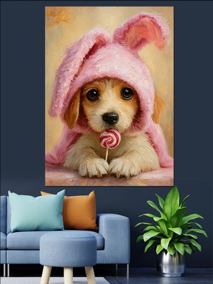 Tablomega Tavşan Kulaklı Köpek Yavrusu Dekoratif Kanvas - Mdf Ahşap Tablo