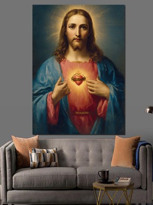 Artmeg Isa Mesih Kutsal Kalbi Görseli Dekoratif Kanvas - Mdf Ahşap Tablo