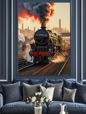 Artmeg Dumanı Tüten Buharlı Tren Dekoratif Kanvas - Mdf Ahşap Tablo