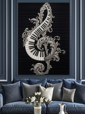 Tablomega Piyano Tuşları Sol Anahtarı Dekoratif Kanvas - Mdf Ahşap Tablo