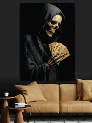 Artmeg Iskambil Kağıtlı Iskelet Azrail Dekoratif Kanvas - Mdf Ahşap Tablo