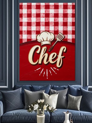 Tablomega Chef Yazılı Mutfak Posteri Dekoratif Kanvas - Mdf Ahşap Tablo