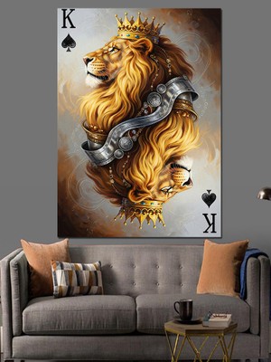 Tablomega Aslan Kral Iskambil Kartı Dekoratif Kanvas - Mdf Ahşap Tablo