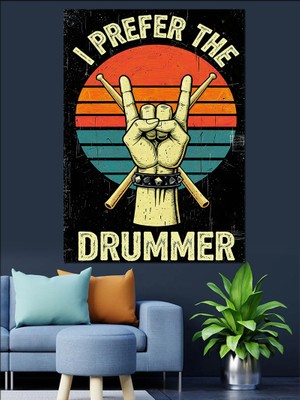 Tablomega Baterist Rock Müzik Posteri Dekoratif Kanvas - Mdf Ahşap Tablo