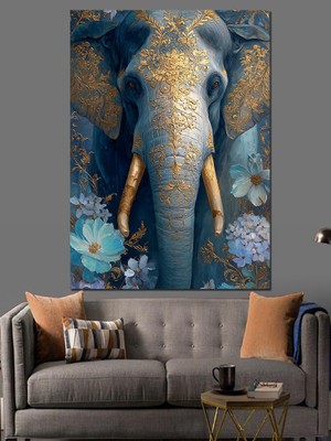 Tablomega Süslemeli Fil Başı Portresi Dekoratif Kanvas - Mdf Ahşap Tablo