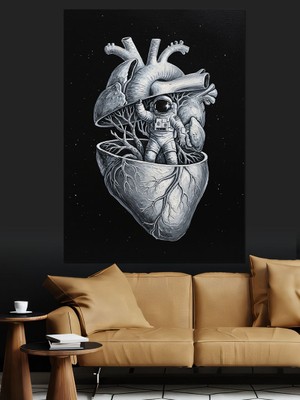 Karizma Tablo Anatomik Kalp Karakalem Çizimi Dekoratif Kanvas - Mdf Ahşap Tablo