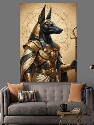 Karizma Tablo Mısır Tanrısı Anubis Heykeli Dekoratif Kanvas - Mdf Ahşap Tablo