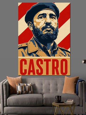 Tablomega Fidel Castro Posteri Renkli Dekoratif Kanvas - Mdf Ahşap Tablo