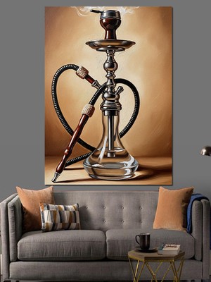 Artmeg Geleneksel Nargile Çizim Resmi Dekoratif Kanvas - Mdf Ahşap Tablo