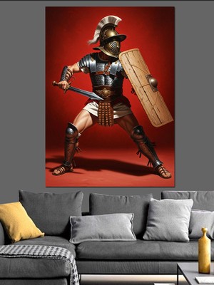 Karizma Tablo Saldıran Spartalı Asker Resmi Dekoratif Kanvas - Mdf Ahşap Tablo