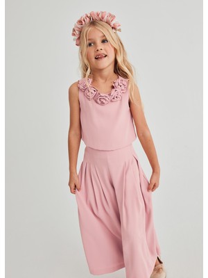 Mayoral Abel Lula Kız Çocuk Atlas Abiye Pantolon Takım Pembe