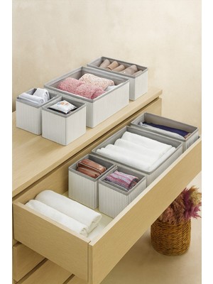 Luxway Home Gri Çizgili Çekmece Içi Organizer Set – Katlanabilir Kumaş Düzenleyici Kutular