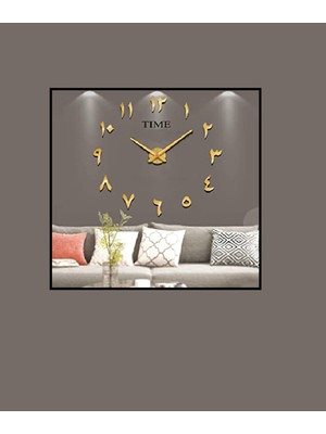 Şık 3D Arapça Rakamlar Altın Duvar Saati, Özel Tasarım (Patentli)