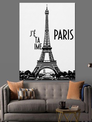 Karizma Tablo Eyfel Kulesi Paris Çizimi Dekoratif Kanvas - Mdf Ahşap Tablo