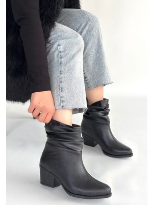 Hopinip Lukana Siyah Cilt Topuklu Körüklü Bot - Lisinya