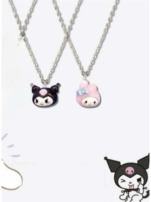 Kuromi ve Melodi Ikili Çift Arkadaşlık Kolyesi  Bijuteri Kolye Siyah-Pembe