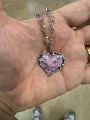 Boncuk Pembe Zincir Üzerine Kalp Pembe Gotik Kadın Kolye