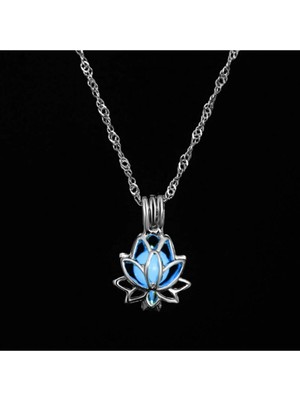 Mavi Gece Parlayan Lotus Çiçeği Kolye Aksesuar