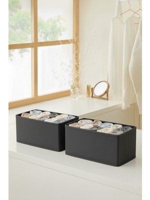 Luxway Home 2'li Çok Amaçlı Dolap Içi Çekmece Düzenleyici Kutu Antrasit Kumaş Çorap ve Iç Çamaşırı Organizeri