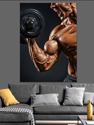 Artmeg Ağırlık Kaldıran Kaslı Adam Dekoratif Kanvas - Mdf Ahşap Tablo