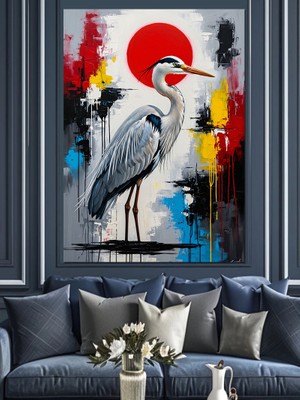 Karizma Tablo Japon Sanatı Balıkçıl Kuş Dekoratif Kanvas - Mdf Ahşap Tablo