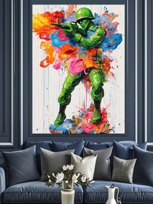 Karizma Tablo Renkli Asker Oyuncak Çizimi Dekoratif Kanvas - Mdf Ahşap Tablo