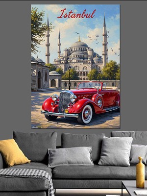 Artmeg Istanbul Cami ve Araba Dekoratif Kanvas - Mdf Ahşap Tablo