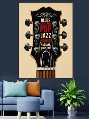 Artmeg Black Jazz Gitar Müzik Dekoratif Kanvas - Mdf Ahşap Tablo