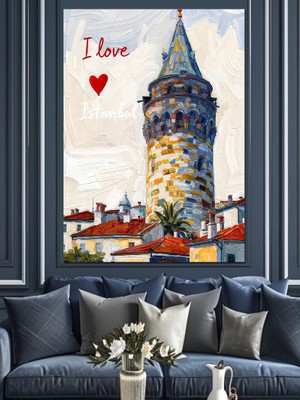 Artmeg Galata Kulesi Aşk Istanbul Dekoratif Kanvas - Mdf Ahşap Tablo
