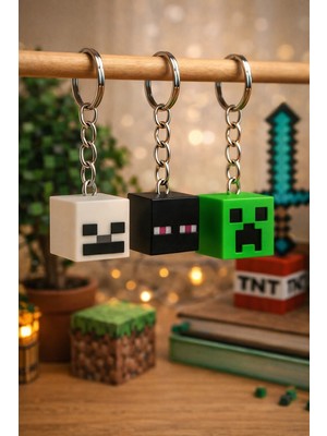 Modu3D Minecraft 3’lü Anahtarlık Seti – Creeper, Skeleton ve Enderman Figürleri – Koleksiyonluk & Hediye