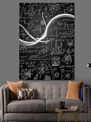 Artmeg Kara Tahta Matematik Formülleri Dekoratif Kanvas - Mdf Ahşap Tablo