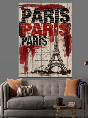 Karizma Tablo Paris Yazılı Eyfel Kulesi Dekoratif Kanvas - Mdf Ahşap Tablo