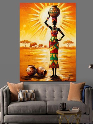 Karizma Tablo Sepet Taşıyan Afrikalı Kadın Dekoratif Kanvas - Mdf Ahşap Tablo