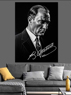 Artmeg Siyah Takımlı Atatürk Portresi Dekoratif Kanvas - Mdf Ahşap Tablo