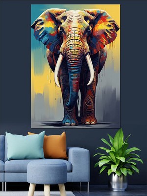 Artmeg Renkli Fil Yürüyen Resim Dekoratif Kanvas - Mdf Ahşap Tablo