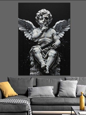 Artmeg Susan Melek Heykeli Siyah Dekoratif Kanvas - Mdf Ahşap Tablo