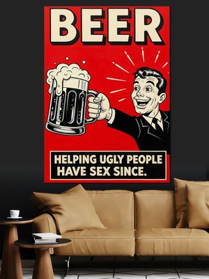 Tablomega Komik Bira Yazılı Poster Dekoratif Kanvas - Mdf Ahşap Tablo