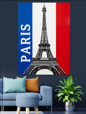 Artmeg Paris Eyfel Kulesi Bayrak Dekoratif Kanvas - Mdf Ahşap Tablo