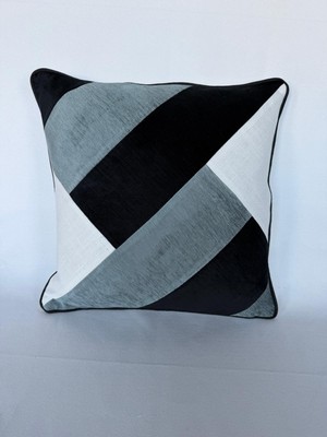 Pemteks Tekstil 45X45 Siyah Beyaz Su Yeşili Patchwork Fitilli Kırlent Kılıfı