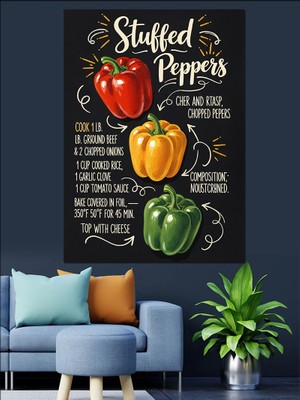 Artmeg Dolmalık Biber Mutfak Yazısı Dekoratif Kanvas - Mdf Ahşap Tablo
