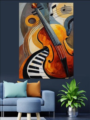 Tablomega Keman Piyano Müzik Sanatı Dekoratif Kanvas - Mdf Ahşap Tablo