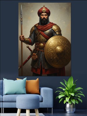 Karizma Tablo Zırhlı Asker Kalkan Mızrak Dekoratif Kanvas - Mdf Ahşap Tablo