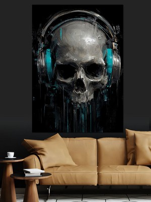 Artmeg Müzik Dinleyen Kurukafa Kulaklık Dekoratif Kanvas - Mdf Ahşap Tablo