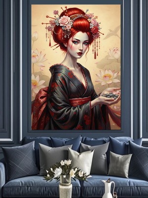 Artmeg Geleneksel Kıyafetli Kadın Portresi Dekoratif Kanvas - Mdf Ahşap Tablo