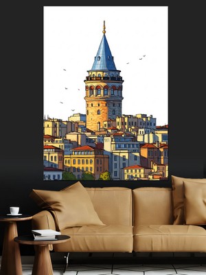 Tablomega Istanbul Galata Kulesi Çizimi Dekoratif Kanvas - Mdf Ahşap Tablo