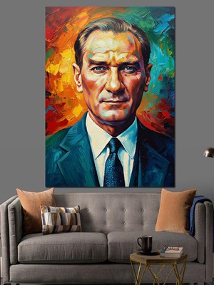 Tablomega Renkli Atatürk Portresi Sanatsal Dekoratif Kanvas - Mdf Ahşap Tablo