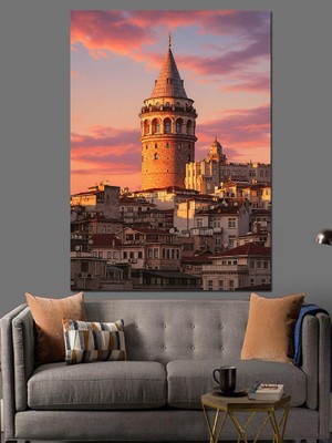 Tablomega Gün Batımı Galata Kulesi Dekoratif Kanvas - Mdf Ahşap Tablo